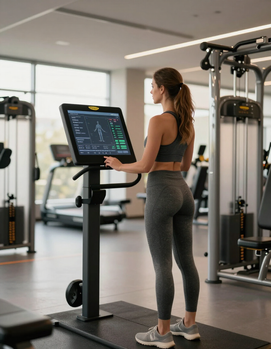 Medlem bruker et digitalt Technogym-apparat hos Trim Her