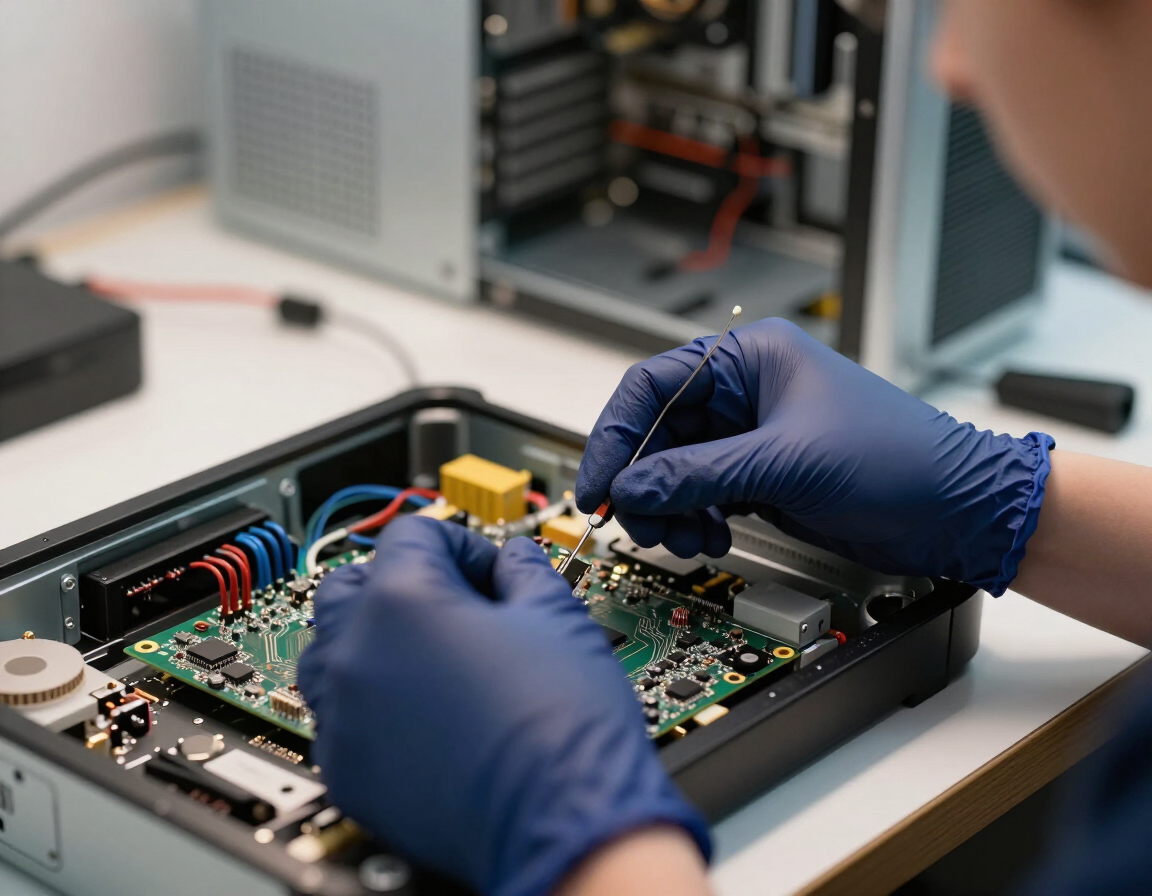 Close-up of desktop computer hardware repair by Atikoom in Madisonville.