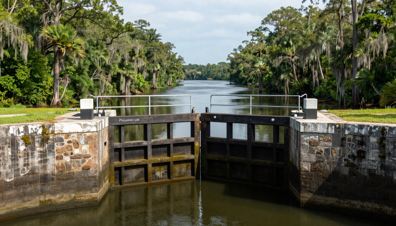 The historic Plaquemine Lock along Bayou Plaquemine, Louisiana.