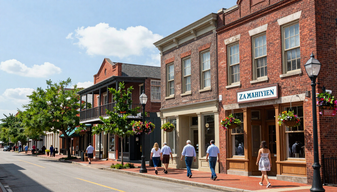 Historic downtown buildings in Zachary, Louisiana.