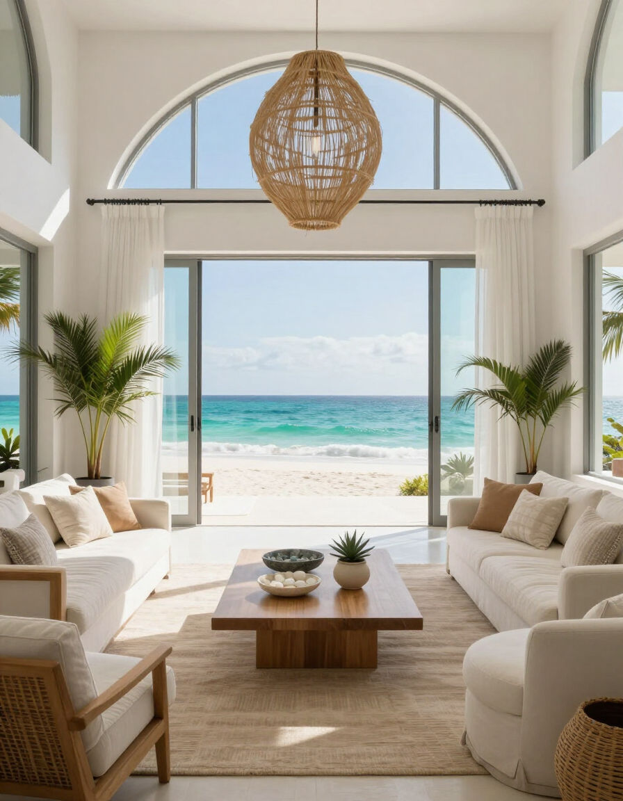 Elegant villa interior with ocean view