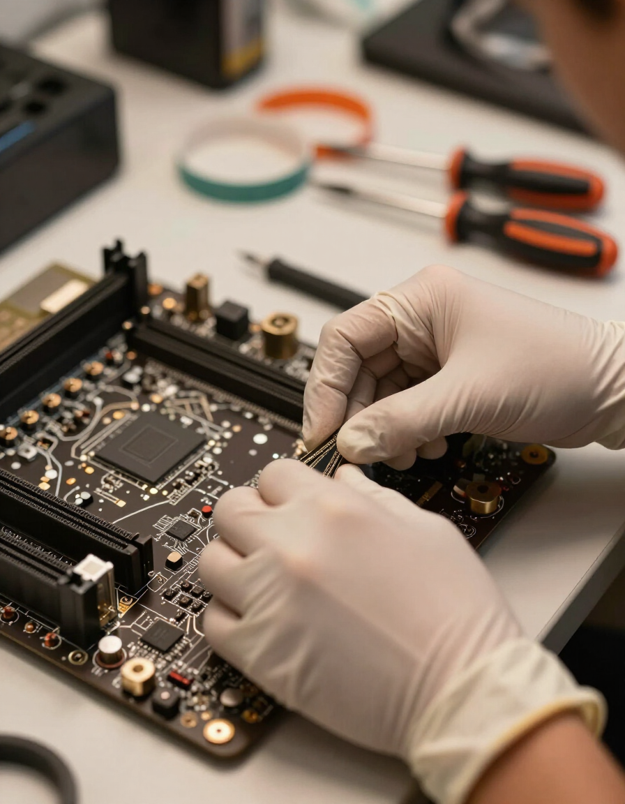 Close-up of internal computer hardware repair by Atikoom