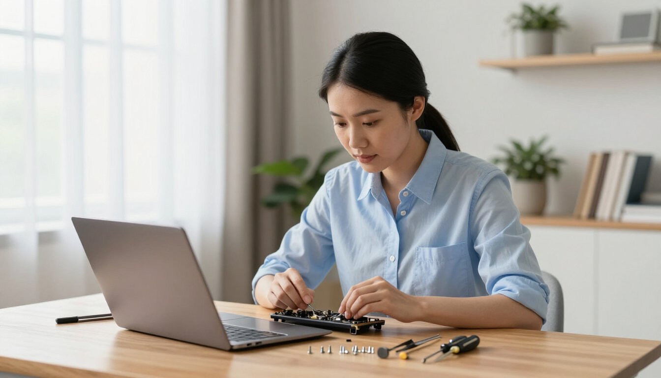 Atikoom technician repairing a laptop in a Madisonville home.