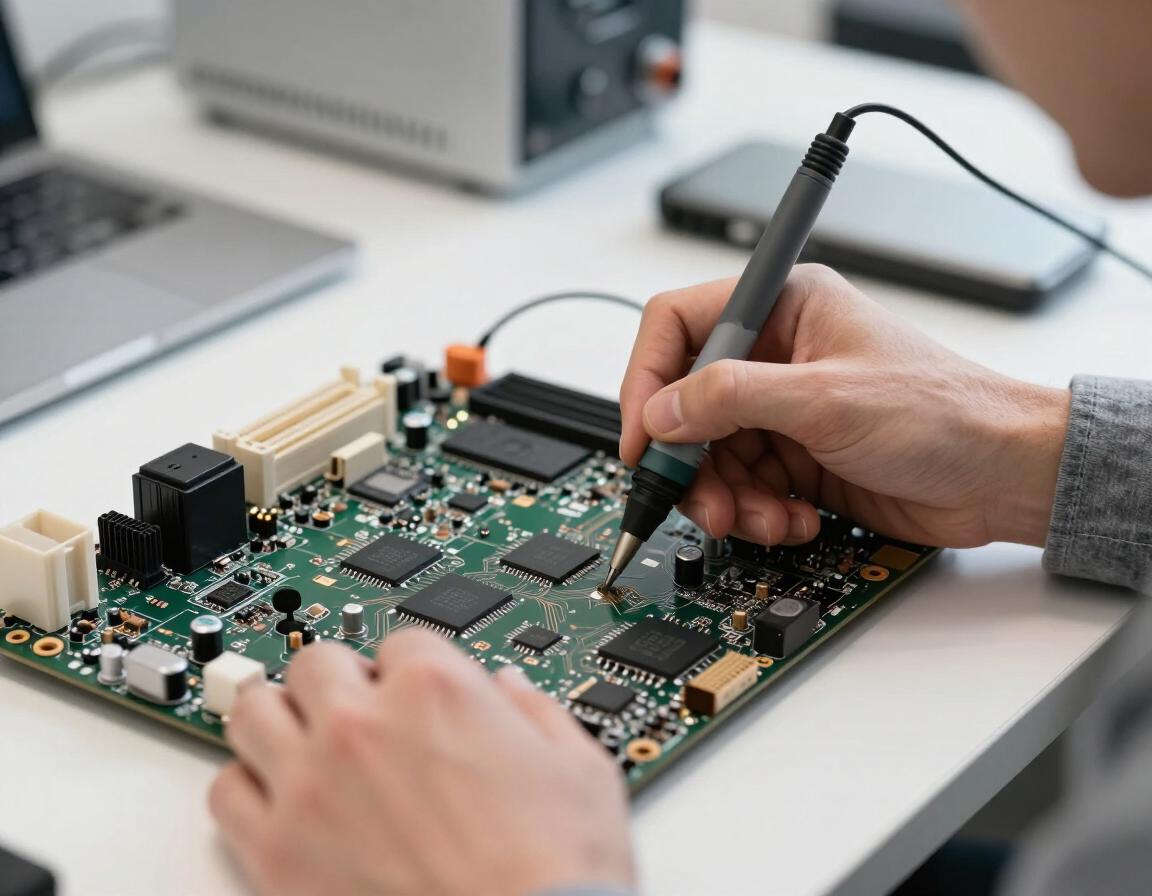 Close-up of laptop hardware diagnostics performed by an Atikoom technician.