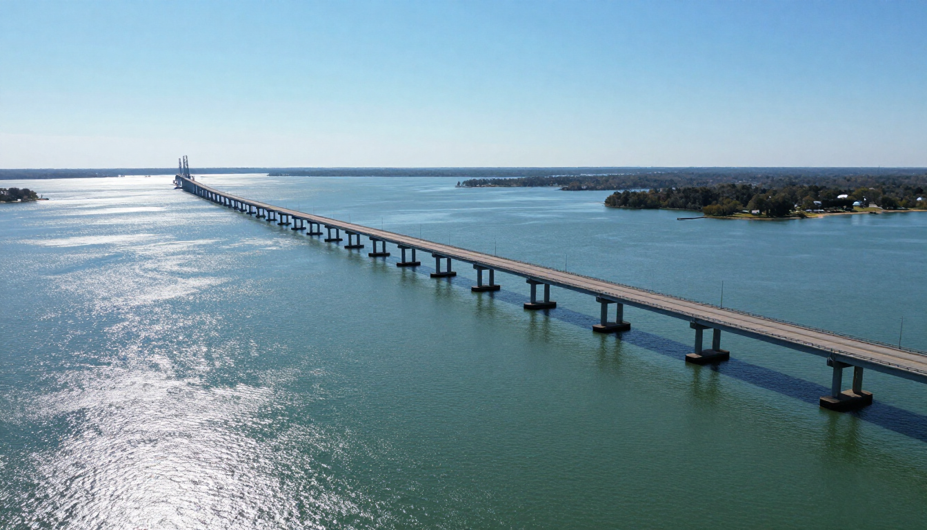 Lake Pontchartrain Causeway bridge near Mandeville, Louisiana.