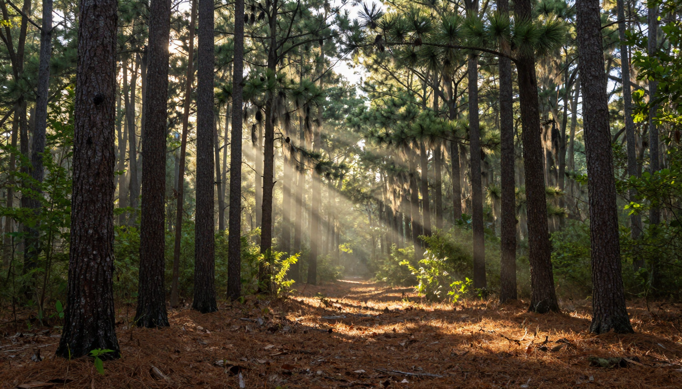 Pine forest in Livingston Parish, near Walker, Louisiana.
