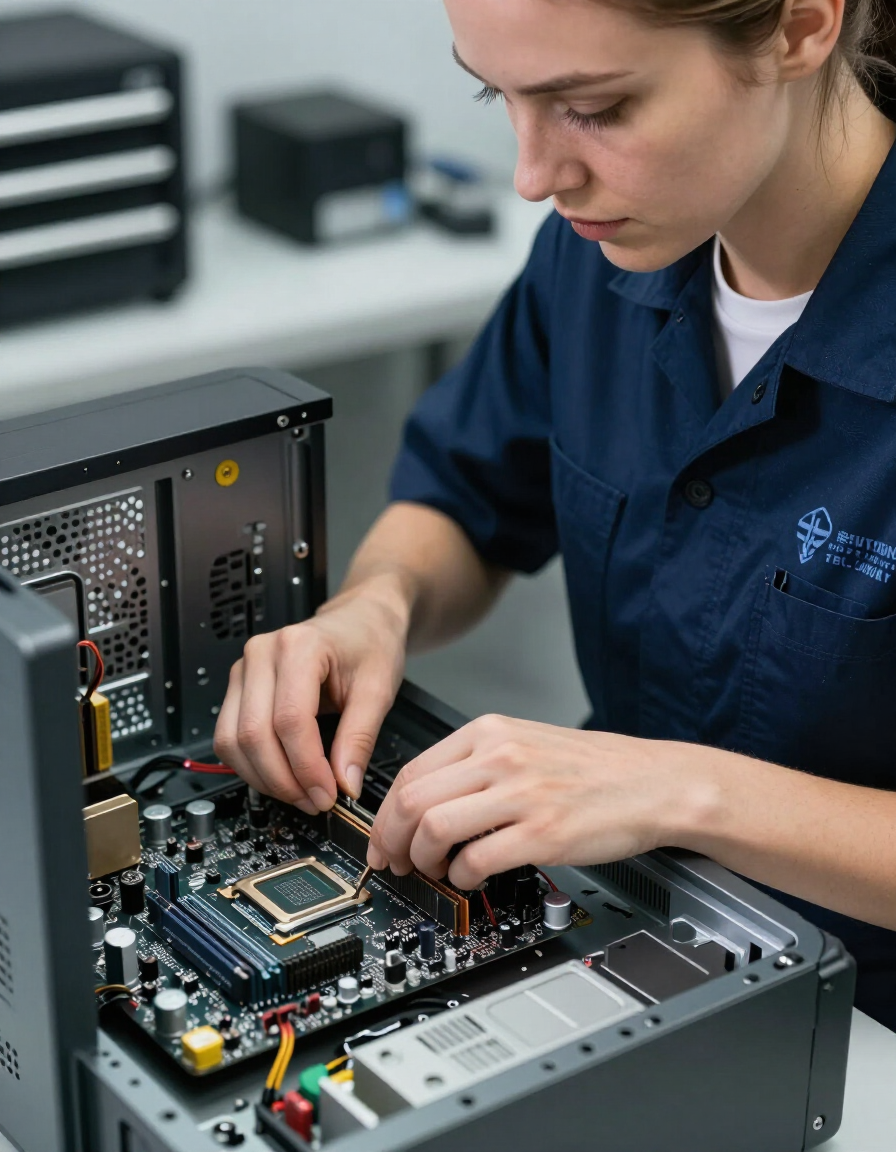 Close-up of desktop computer hardware repair by Atikoom in Kenner