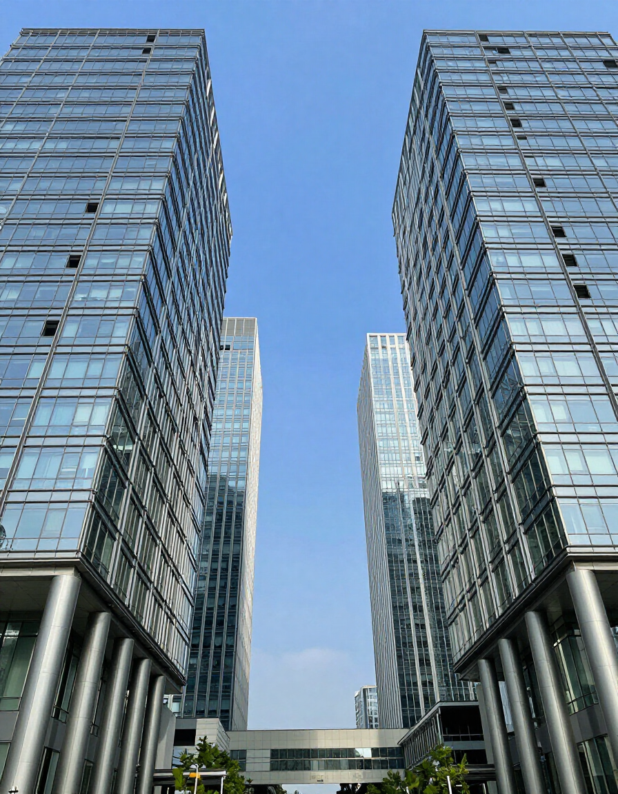 Modern corporate skyscrapers symbolizing a professional law firm