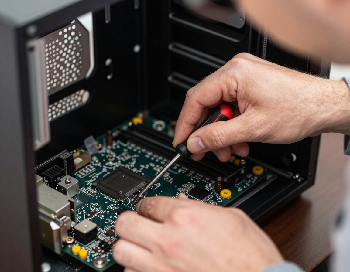 Close-up of desktop computer hardware repair by Atikoom in Marrero