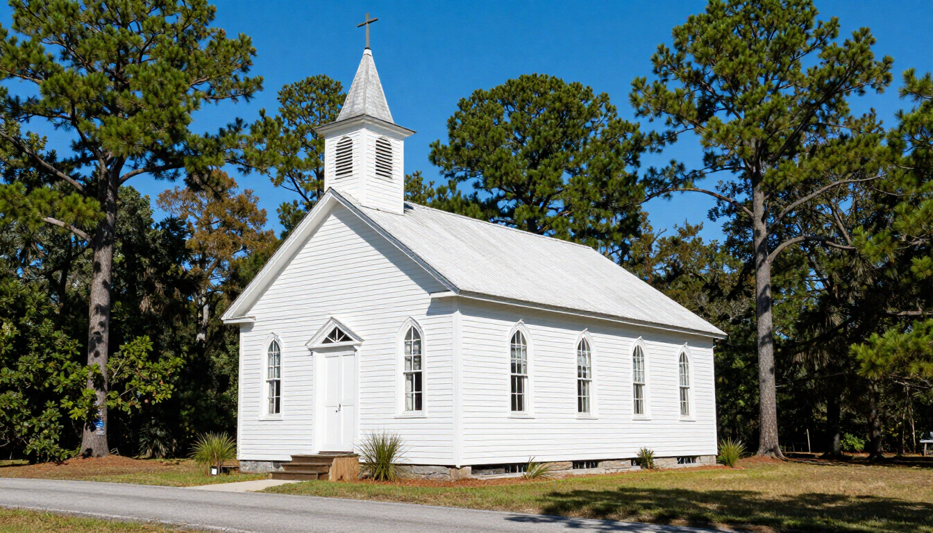 The historic Old Green Church, a landmark in Pearl River, Louisiana.