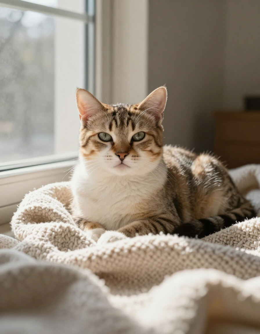 Un gato descansa junto a una ventana